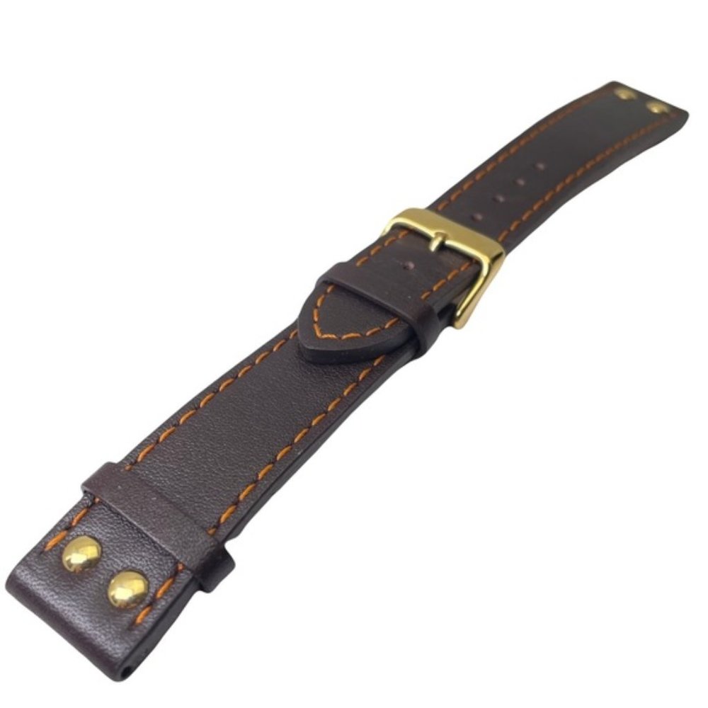 Genuine Brown Leather Orange Stitching Watch Band